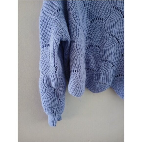 Cottagecore Boho Scallop Knit Sweater Open Weave Cropped Cozy Pullover cozy XS - Picture 2 of 6